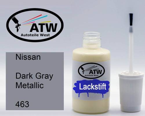 Nissan, Dark Gray Metallic, 463: 20ml Lackstift, von ATW Autoteile West.